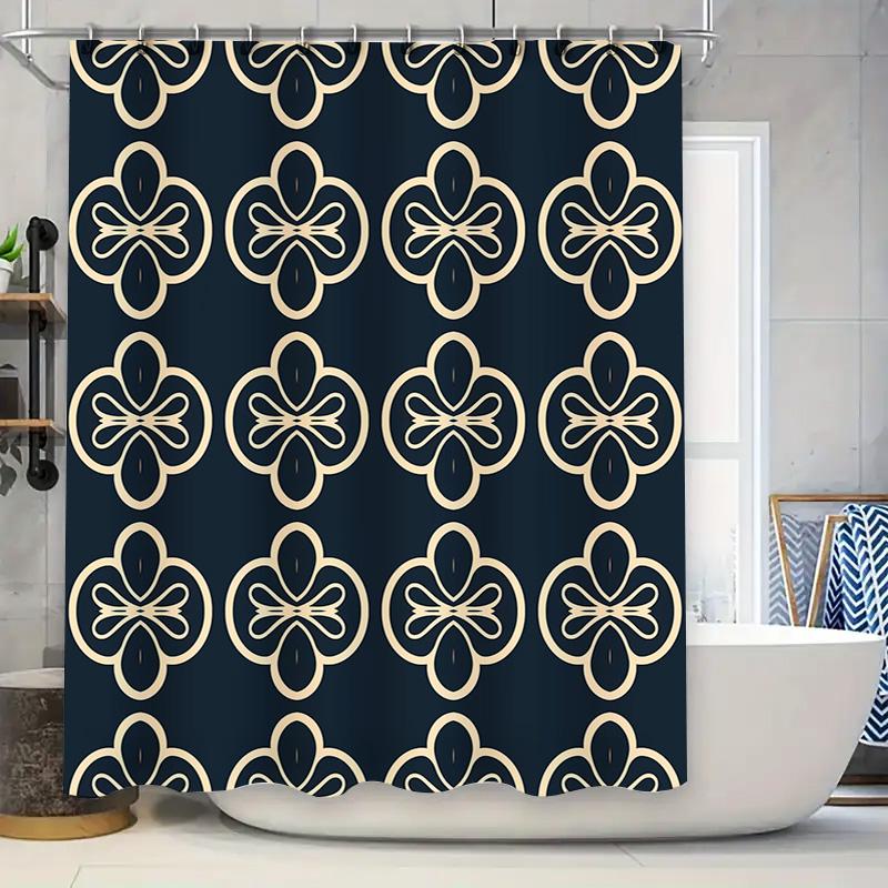 

Elegant Blue Floral Shower Curtain Decorative Waterproof Home Bathroom Decoration Printing Washable Bath Mat Sets 90x180cm