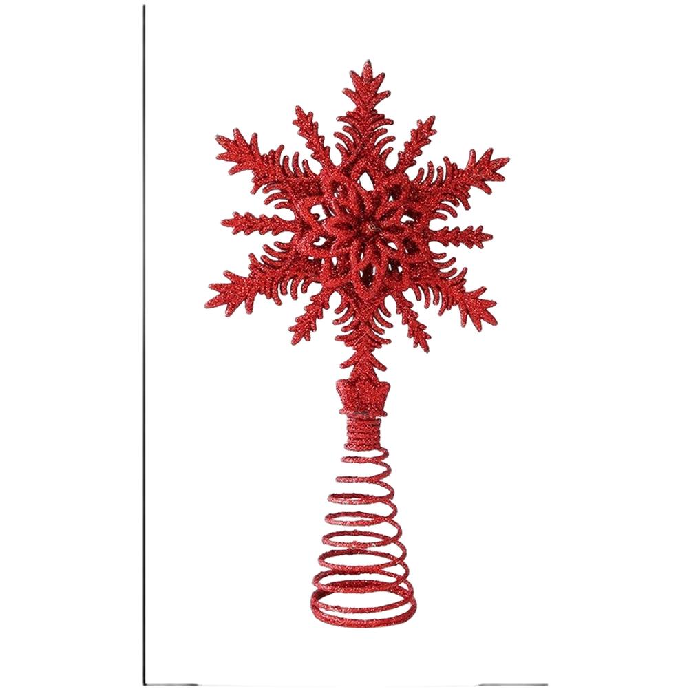 Hollow Out Christmas Tree Finial Star Ornament with 3D Snowflake Pendant for Festive For Xmas Decoration Plastic Material