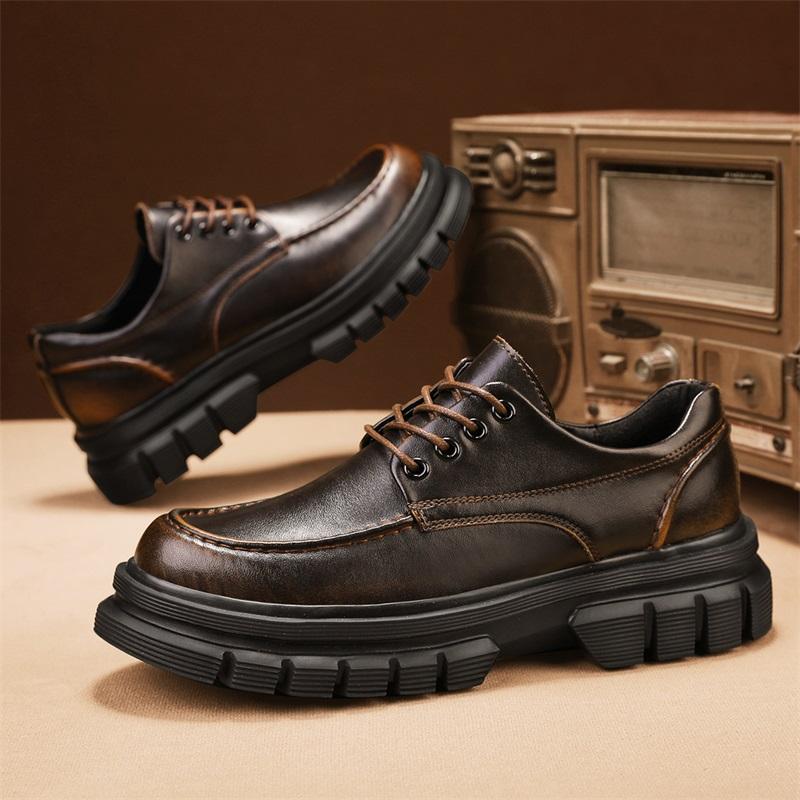 Fashion Men's Thick-soled Leather Shoes Lace Up Casual Shoes