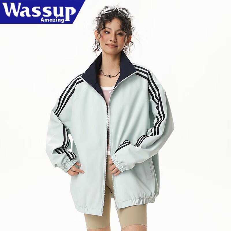 WASSUP FANTASTISCHE Damen Wendejacke mit Streifen und Stehkragen