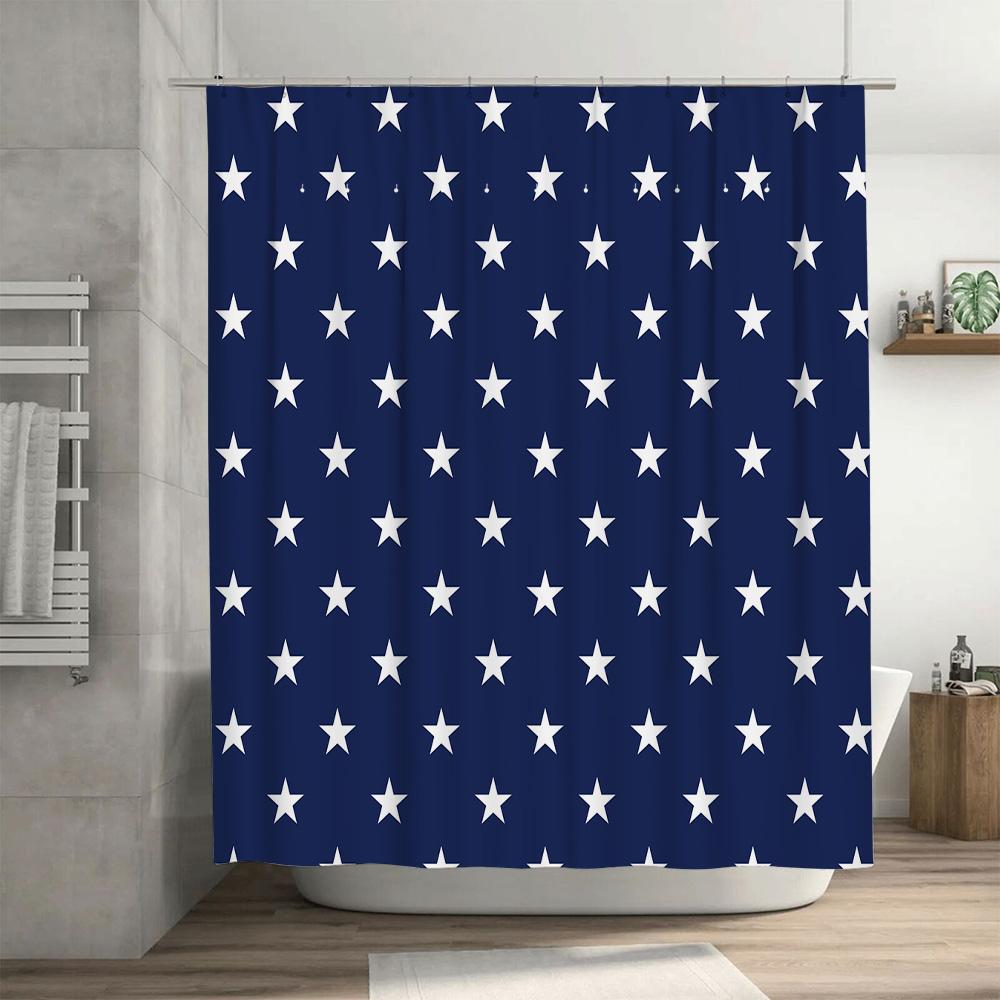 Starry Blue Shower Curtain White Stars Pattern Waterproof Fabric Decorative Bath Liner For Bathroom Size Customizable