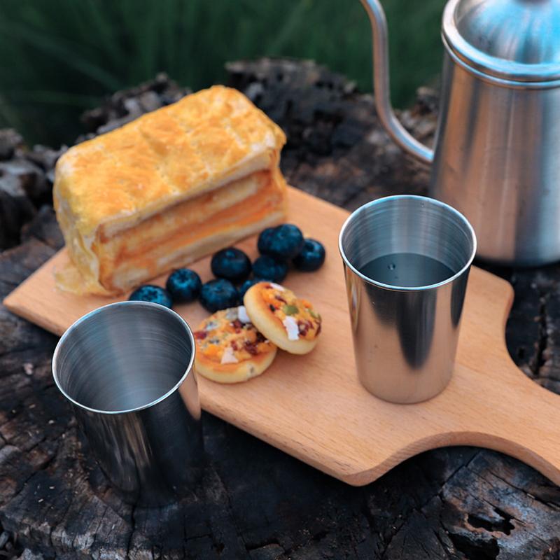 4Pcs Outdoor Stainless Steel Water Cup Set With Case Hiking Camping Picnic BBQ Beer Cups Coffee Cup Portable Travel Drinkware Compression Cup