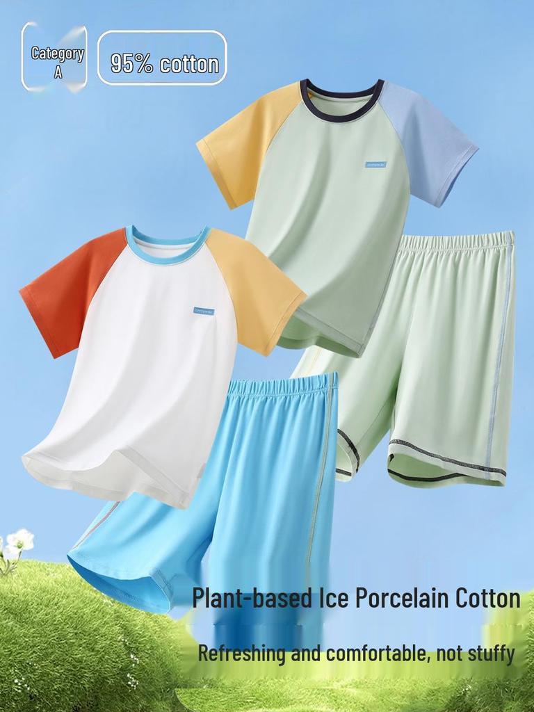 Kids' Summer Cotton Pajamas: Boys' Short Sleeve Lightweight Home Set for Tweens