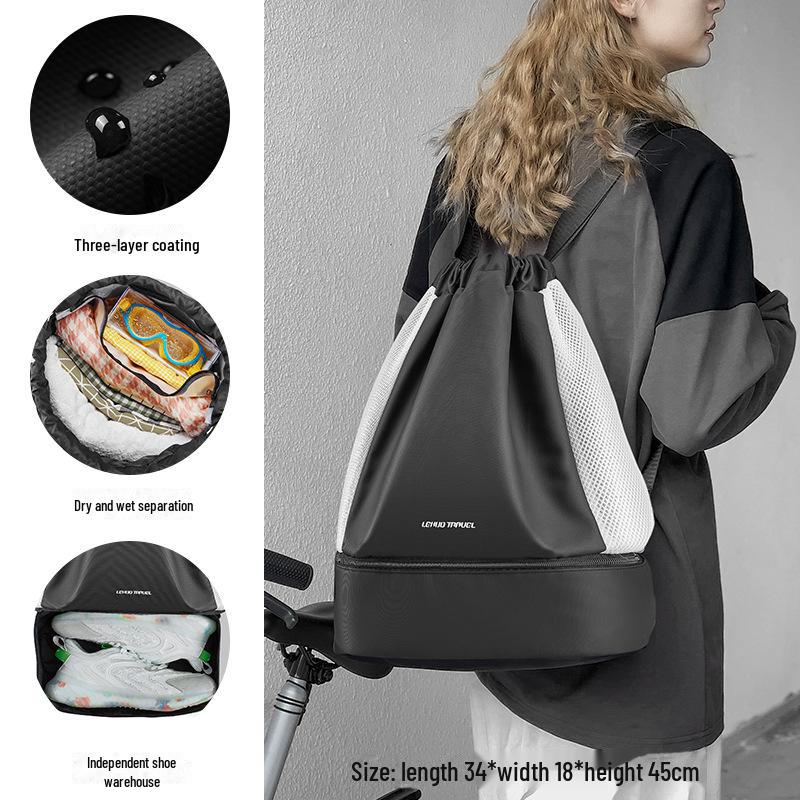 

Водонепроницаемый рюкзак: Женская и мужская портативная сумка для фитнеса, плавания, пляжа и спорта с разделением сухого/мокрого хранения. Film black чёрный