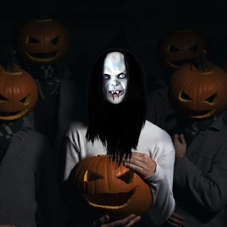 Halloween Horror Grimace Ghost Mask with Long Hair Festival Scary Themed Party