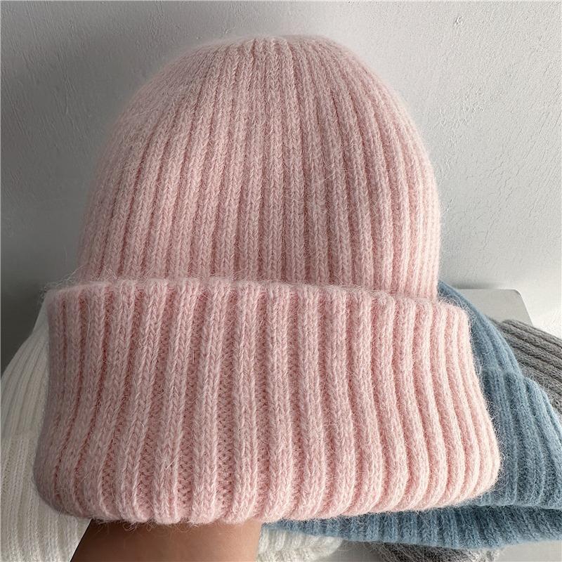 Autumn and Winter Rabbit Fur Knitted Ear Protection Hat for Women Double Layer Thickened  Warm  Soft and Waxy Woolen Hat Casual Baotou Cold Hat