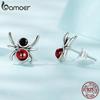 BAMOER 925 Sterling Silver Cool Black Red Spider Stud Earrings For Women Cute Girl Ear Studs Halloween Collection Jewelry Gift