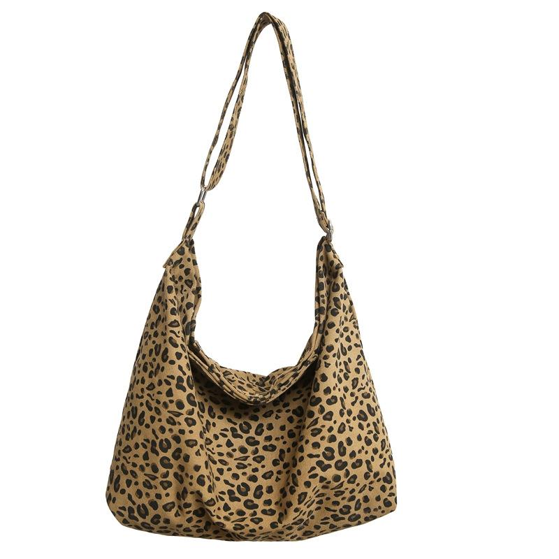 Leopard Print Canvas Shoulder Bag Women Crossbody Bag Large Capacity Tote Bag