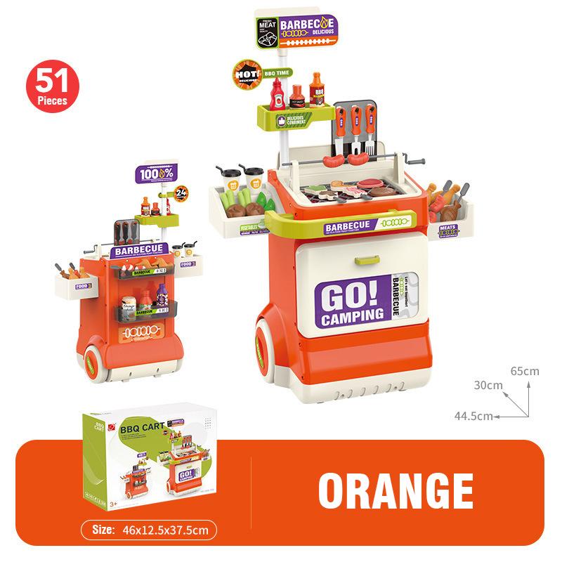 Kids Pretend Play Kitchen Toys Tableware Spray Barbecue Trolley  BBQ Candy Suitcase Role-Playing Toys Light Sound Simulate Set