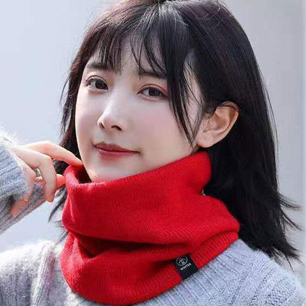 Solid Winter Plush Muffler Woolen Knitting for Women Fleece Ring Bandana Scarf Neck Warmer Buff Thick Cashmere Headband Ski Mask