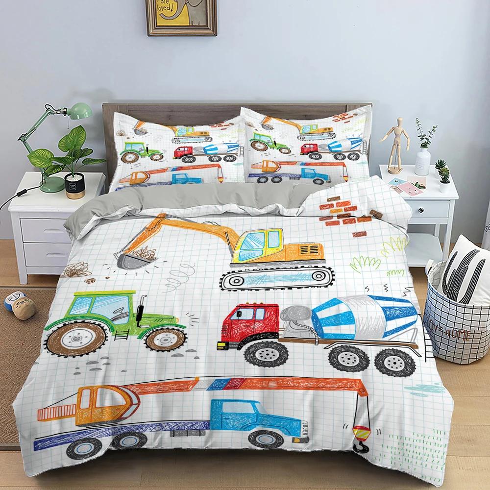 

Simple Cartoon Car Bedding Cover Excavator Down Quilt Cover Bedroom Bed Cover Single and Double King Size Quilt Cover Home Textile 2/3pcs EU single(135x200cm)