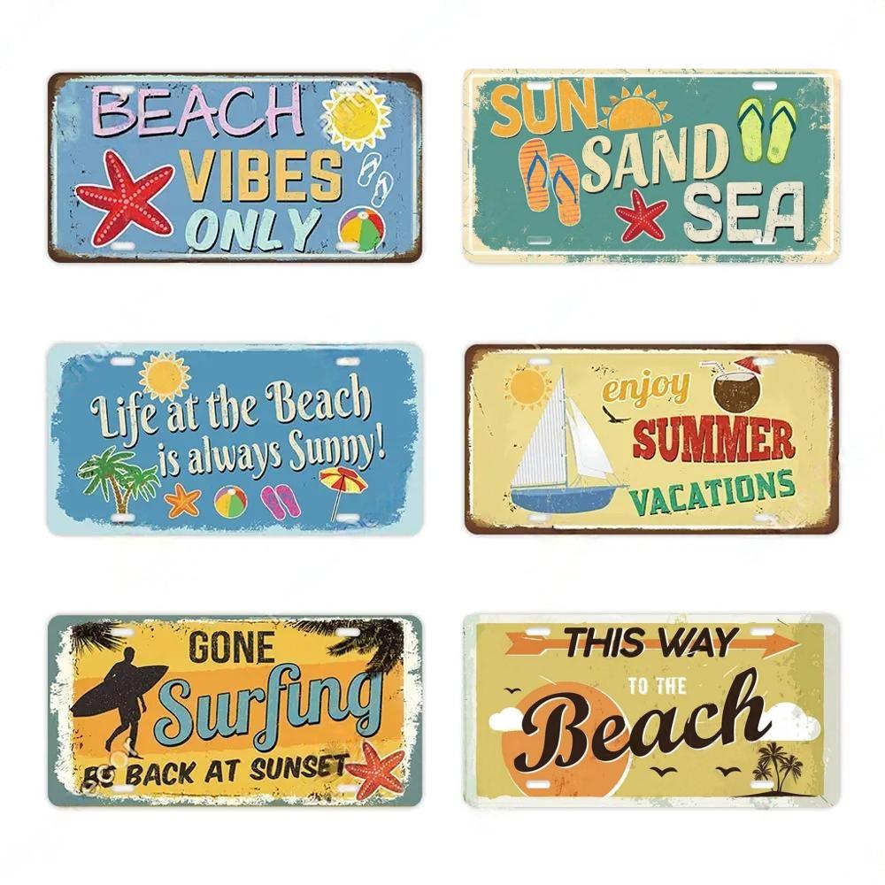 Summer Beach Retro Tin Sign Licenses Plate Plaque Metal Vintage Poster for Pub Bar Surf