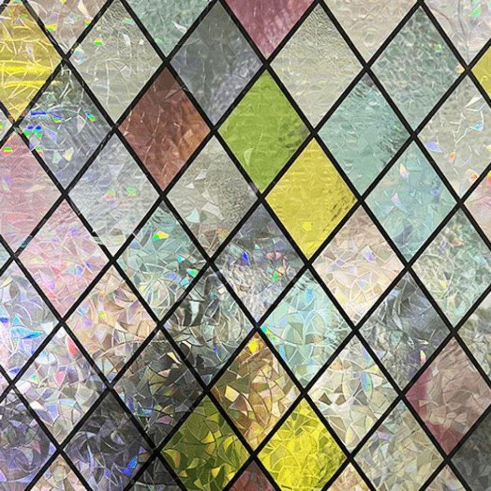Frosted Stained Glass Window Sticker Vintage Translucent Stained Glass Window Film PVC Anti UV Rainbow Glass Decals Stickers