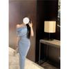 Temperament One-word Off-the-shoulder Irregular Dress New Casual Women's Summer Pleated Design Hip-wrapped Dress