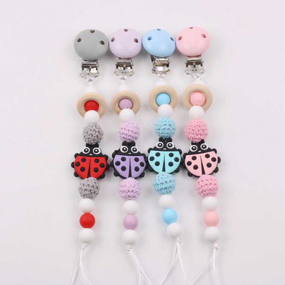 Baby Pacifier Holder Chain, Insect-shaped Silicone Teether Clips, Drop Prevention Soother Leash with Chewable Links for Newborns
