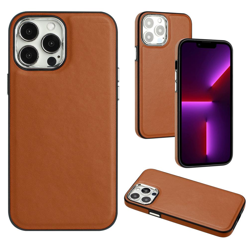 Suitable for iPhone15 mobile phone case 13Pro solid color leather pattern all-inclusive anti-drop protective case 14plus leather pattern case