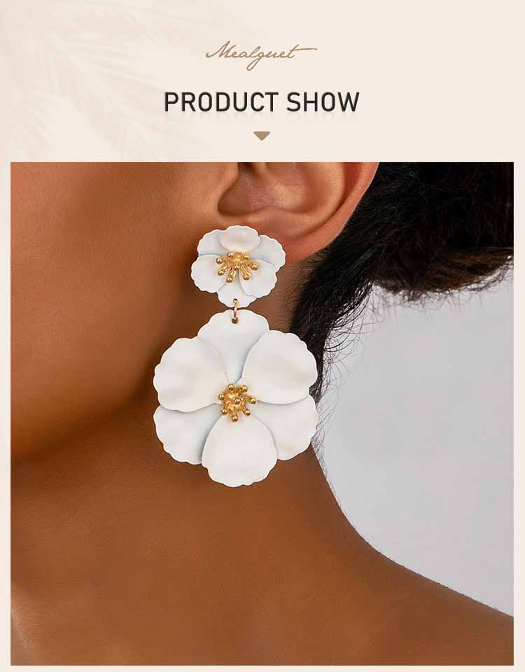 Große Blumen-Hängeohrringe für Damen Übertriebene doppelte florale Hängeohrringe Statement-Charme-Schmuck für Hochzeitsfeier