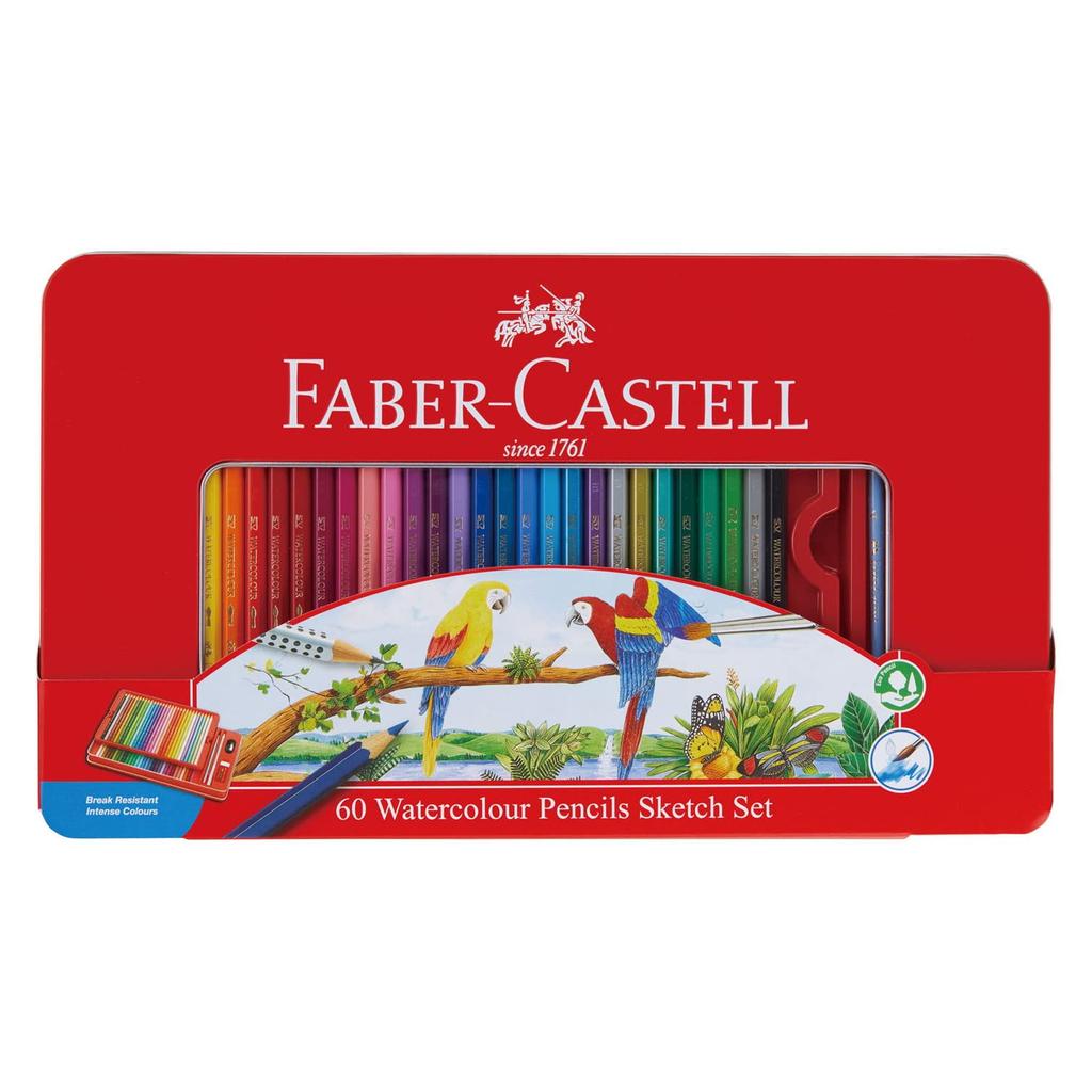 Shachihata Watercolor Flat Set Faber-Castell Pencils, Tin, 60-Color TFC-WCP/60C