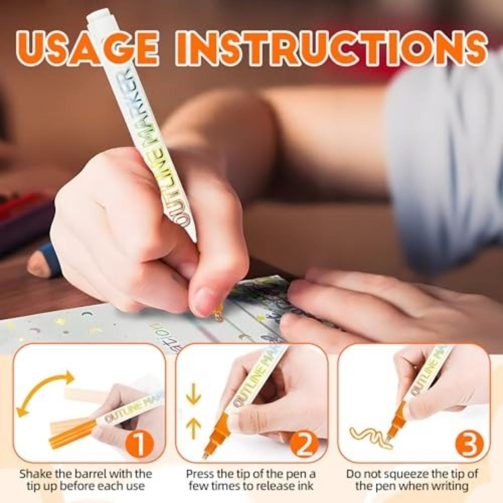 Multicolour Marker Pen Double Line Metallic Paint Marker New Outline Marker Set  for Girls Teens