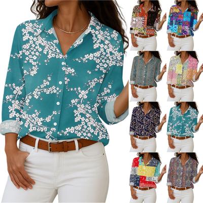 Women's Shirt With Floral Print Buttons, Long Sleeved Casual Regular Shirt  Blouses Casual Plus Size Basic Tops