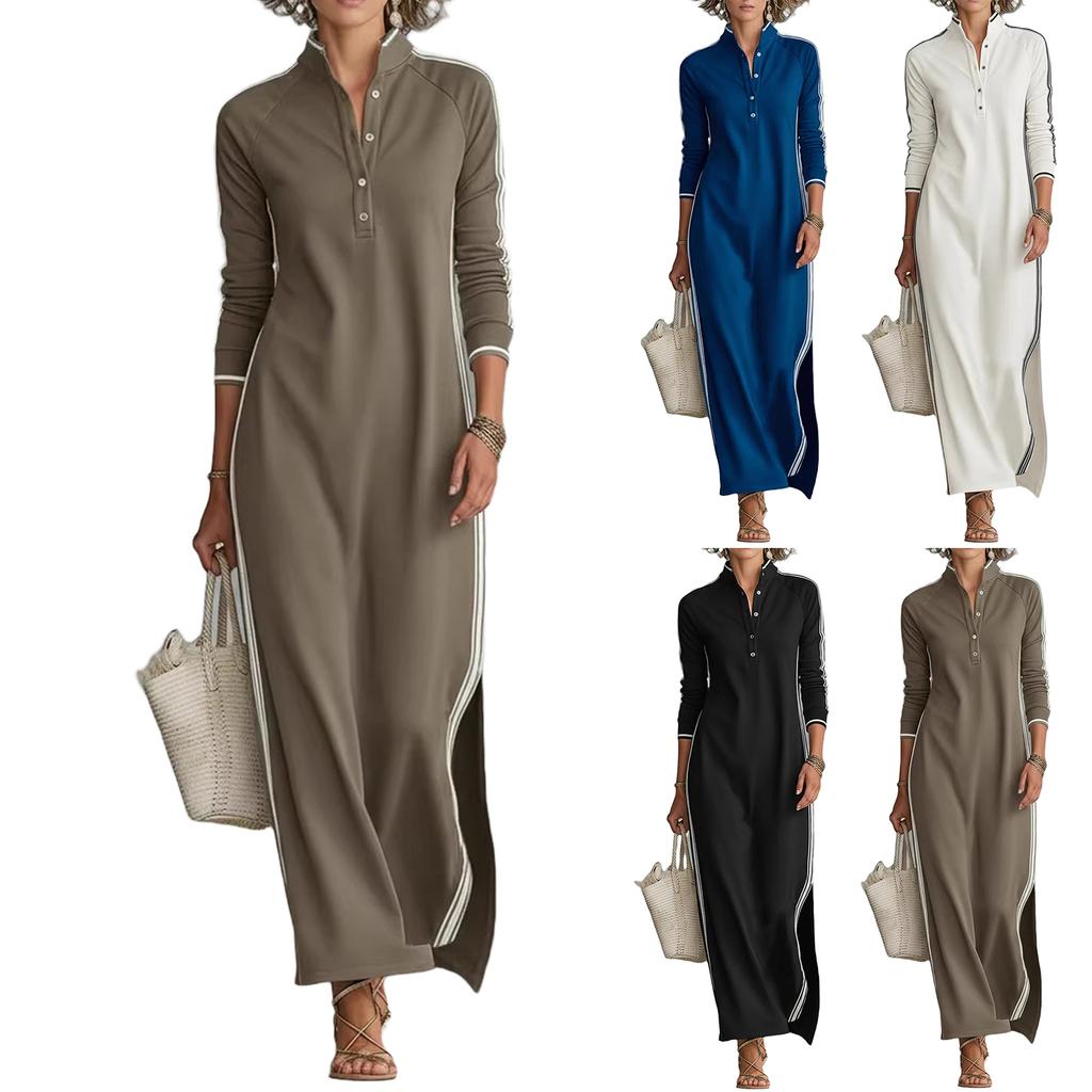 Damen Langarm-Hoodie-Kleid mit Paspelknopfleiste für Freizeit und Alltag
