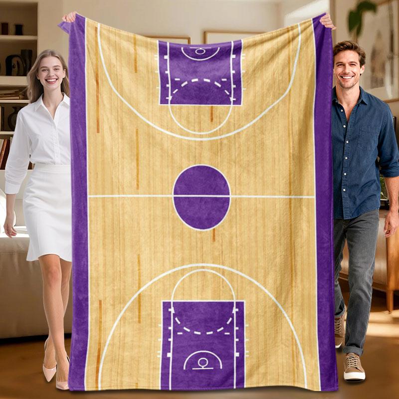 

1 piece basketball-themed purple and beige flannel blanket, soft, suitable for sofa, bed, office, all-season use. 70x100cm
