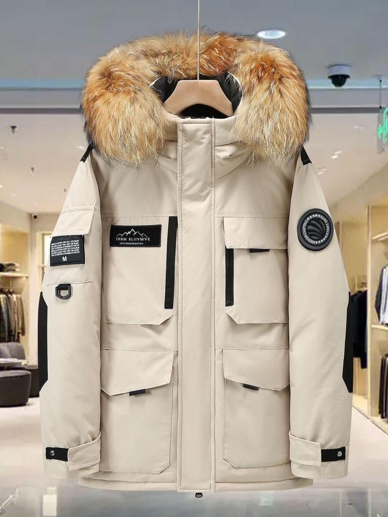 Northeast Extreme Cold -30° Mid-Length Down Jacket: Men's & Women's Outdoor Goose Down Coat with Big Fur Collar