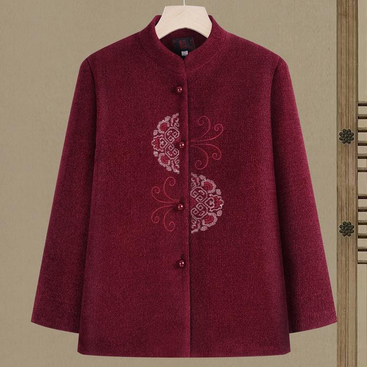 

Осенне-зимняя куртка со стойкой воротником для пожилых людей, одежда Тан, женская, для мамы, весенне-осенний кардиган, топ 5XL красный