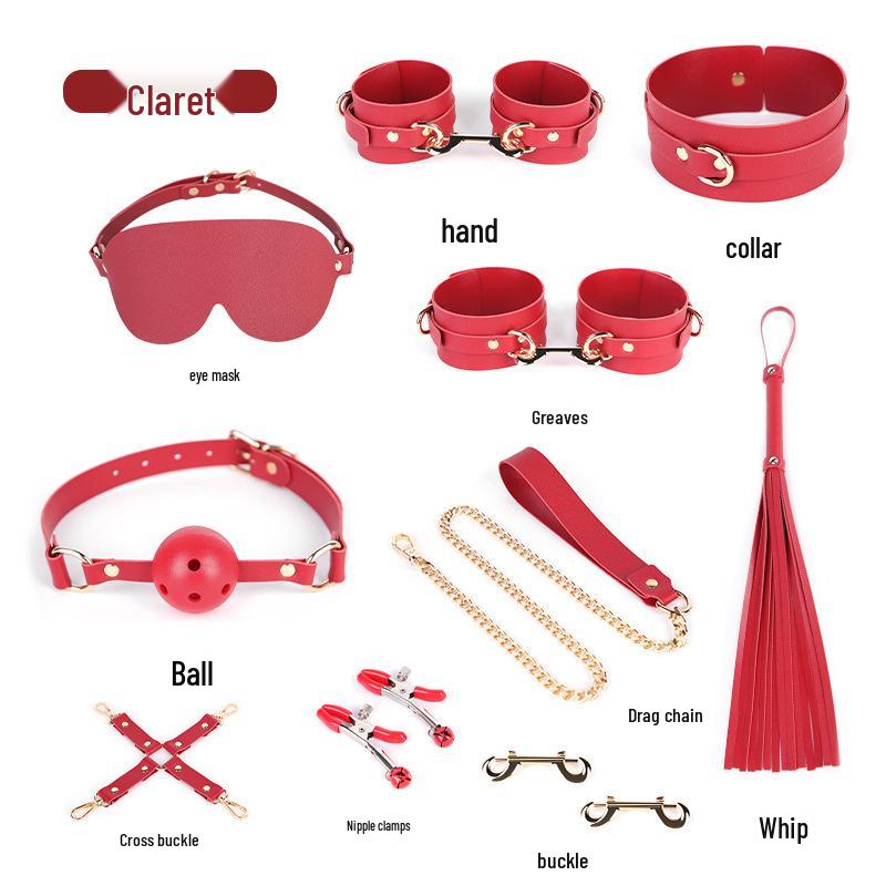 Intimate 10-Piece BDSM Set: Ball Gag, Whip, Handcuffs, Foot Cuffs, and Eye Mask