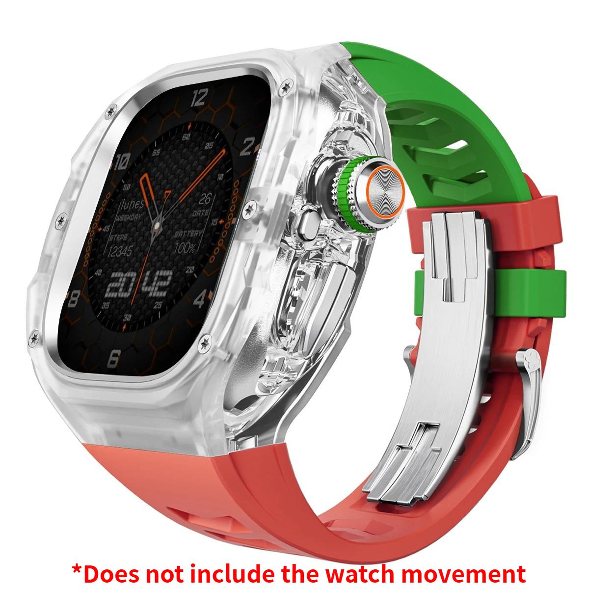 

Розкішний комплект для модифікації Apple Watch Ultra 3/2/1 49 мм Спортивний гумовий ремінець+Чохол для Iwatch ultra 49 мм Прозорий крижаний чохол Комплект для переобладнання Ultra 3 2 1 49MM