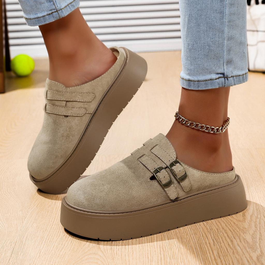 Muffin thick-soled bag head half slippers women's outer wear New Year's new one-pedal lazy boken shoes