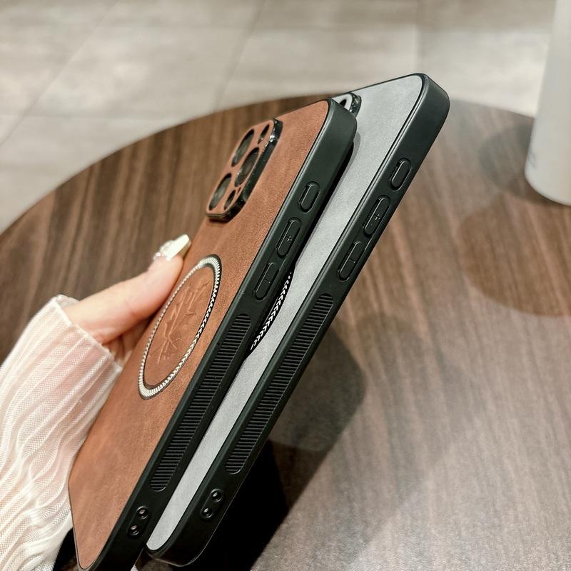 Lambskin Maple Leaf Phone Shell For iPhone 16 15 14 13 Pro Max 12 Pro 11 XS XR 8 7 Plus Magnetic Shockproof Luxury Leather Slim for Magsafe Case Cover