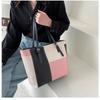 Korean Style Color Blocking Large Capacity Tote Bag  Trendy Fashion Shoulder Handbag Casual Shopping Bag for Women CLE