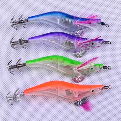 4ks LED Elektronická svítící návnada na krevety Squid Noční rybaření Squid Jigs Návnady na basy