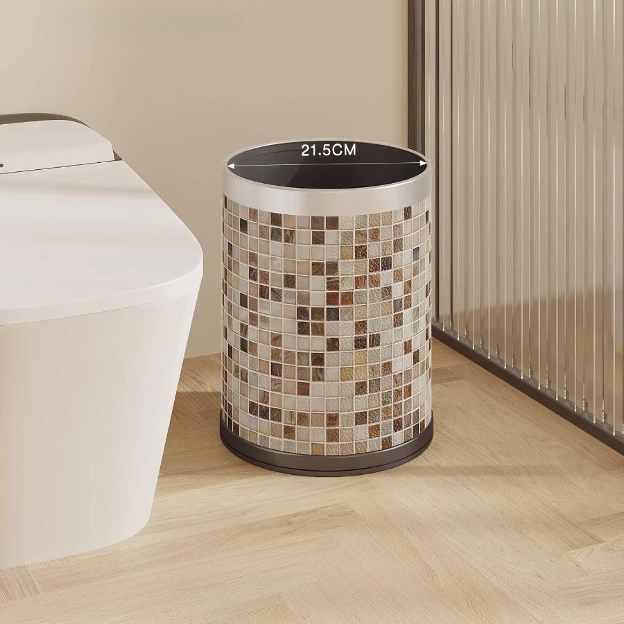 Vintage Mosaic Ceramic Trash Can Large Capacity Waste Bin for Living Room Bedroom Bathroom Stylish Home Decor High-End Gifts