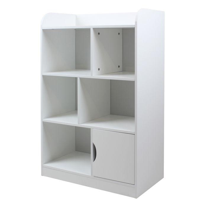 GINGER HOME – Meuble de rangement enfant 4 niveaux avec porte, bibliothèque/étagère, MDF blanc, 30×60×90 cm