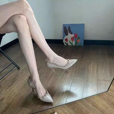 Damenschuhe  Hohe Qualität Flache Damen High Heels Mode Nieten Einfarbig Büro und Karriere Sexy Spitzschuhe Damen
