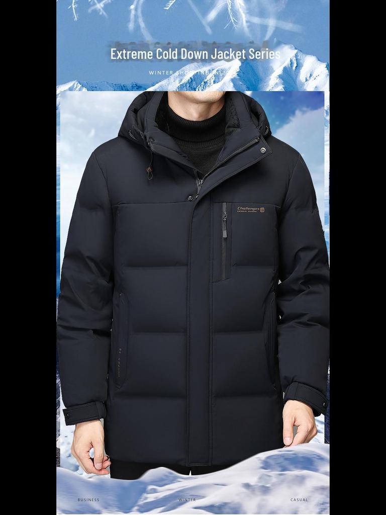 Men's 2024 Winter Dad's Mid-Length Thickened White Duck Down Jacket for Middle-Aged and Elderly