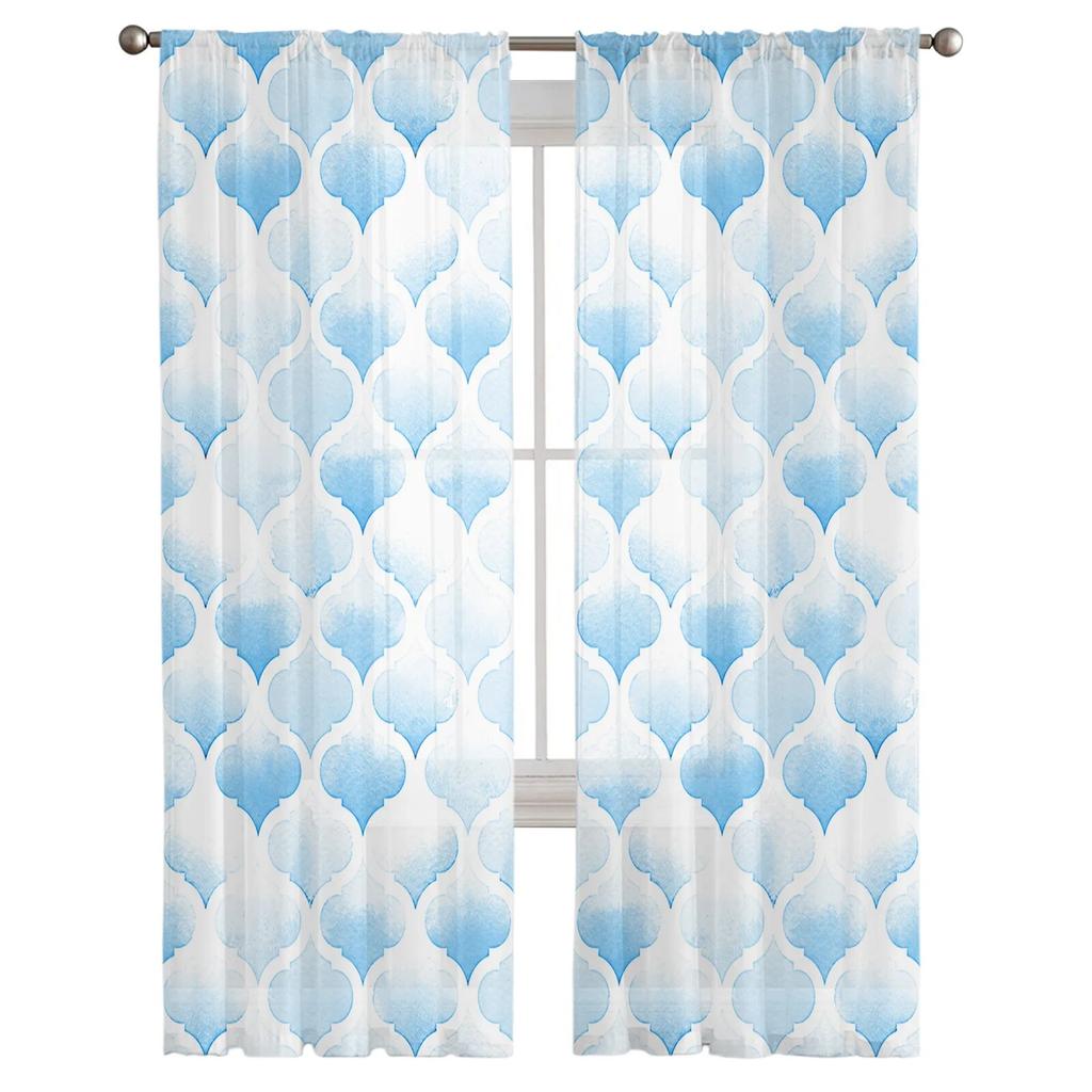 Acuarelă Maroc albastru Voile transparent Perdele pentru fereastră Perdele din tul Living Balcon Decorare Draperii