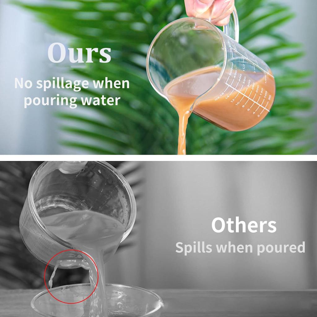 Glass Measuring Cup, 500ml/1000ml High Borosilicate Glass Measuring Cup for Kitchen or Restaurant,Insulated Handle, V-Shaped Spout, Easy To Read