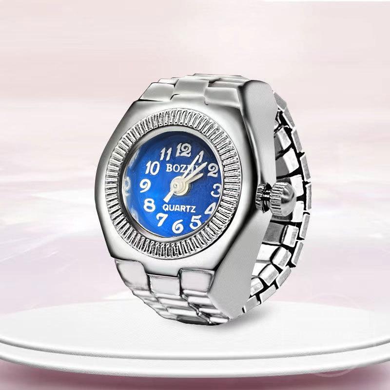 Fashion Mini Quartz Watch Clock Finger Rings for Men Women Elastic Strap Punk Gothic Couple Roman Ring Jewelry Gift