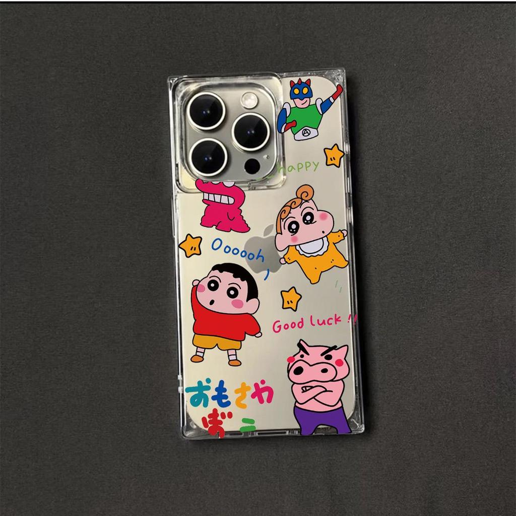 Clear Square Back Tube Case Protection For iPhone 13 12 14 Pro Max 15 Plus 16 ProMax 11 Anti-Oxygen,Star Crayon Shin Chan Pattern Casing
