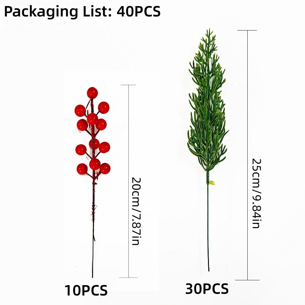 20/40/68pcs Christmas Decorative Flowers Red Berry Stems Artificial Pine Branches Fake Green Plant Pine Leaf Picks DIY
