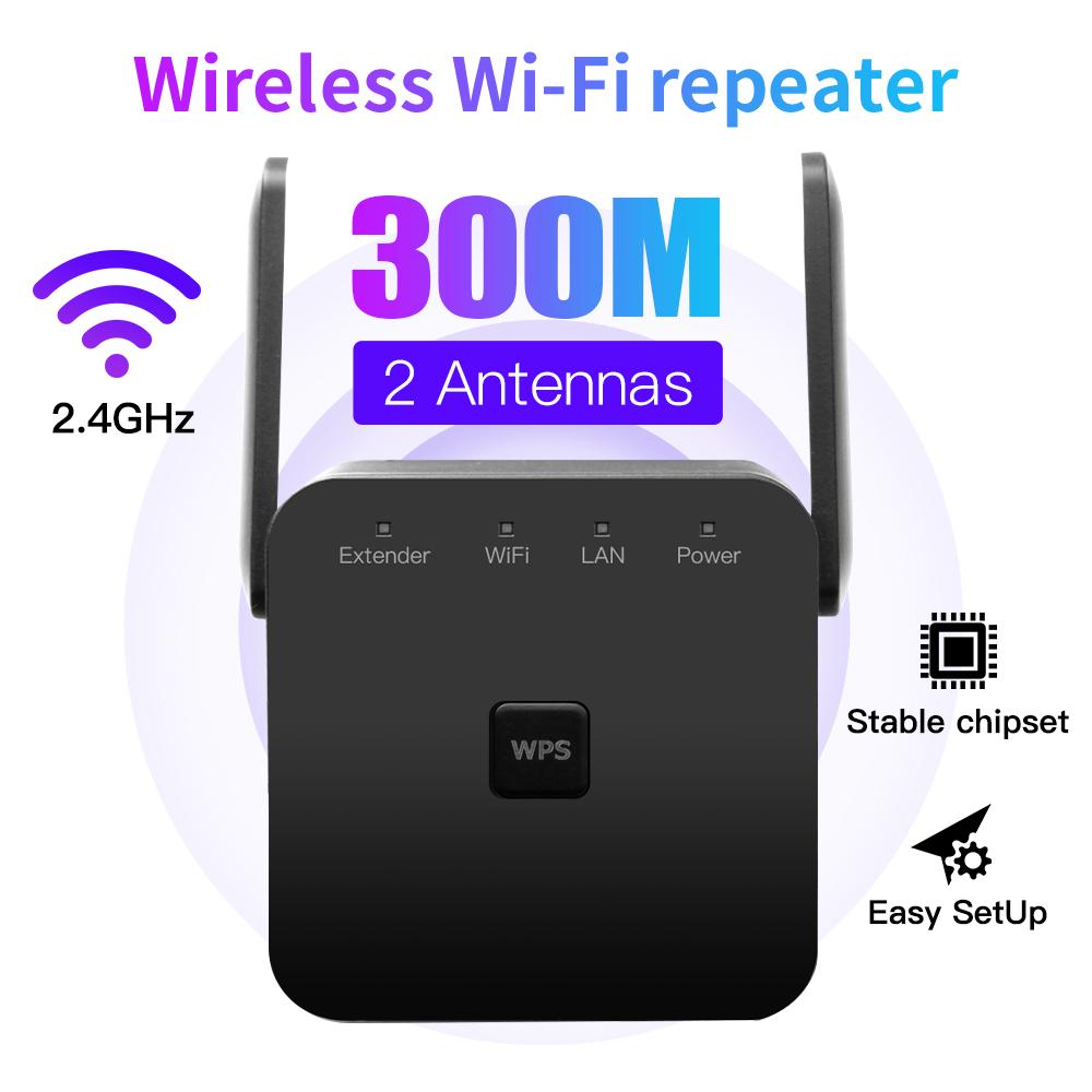 

Бездротовий ретранслятор WiFi 4 300 Мбіт/с - Американська вилка (Чорний), 2.4 ГГц, Підсилювач сигналу з підтримкою WPS
