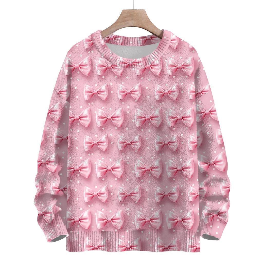 Women's Casual Long Sleeve Bow Woolen Sweatshirt Fall  Vacation Long Sleeve Pullover