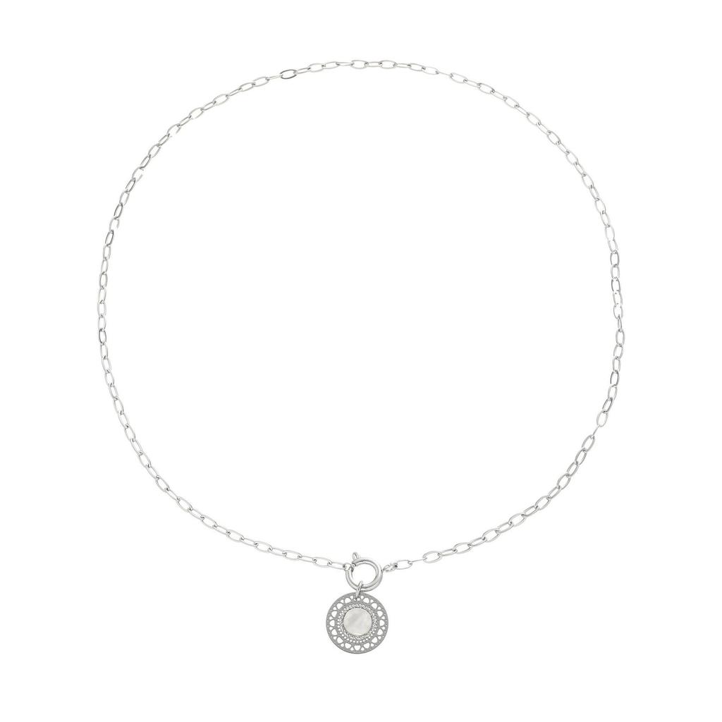 Emerald-Accented Titanium Steel Necklace - Elegant French Leaf Design