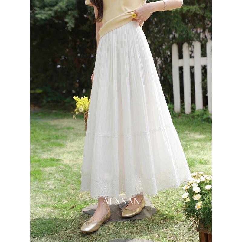 French Style Lace-Edge Midi Skirt M