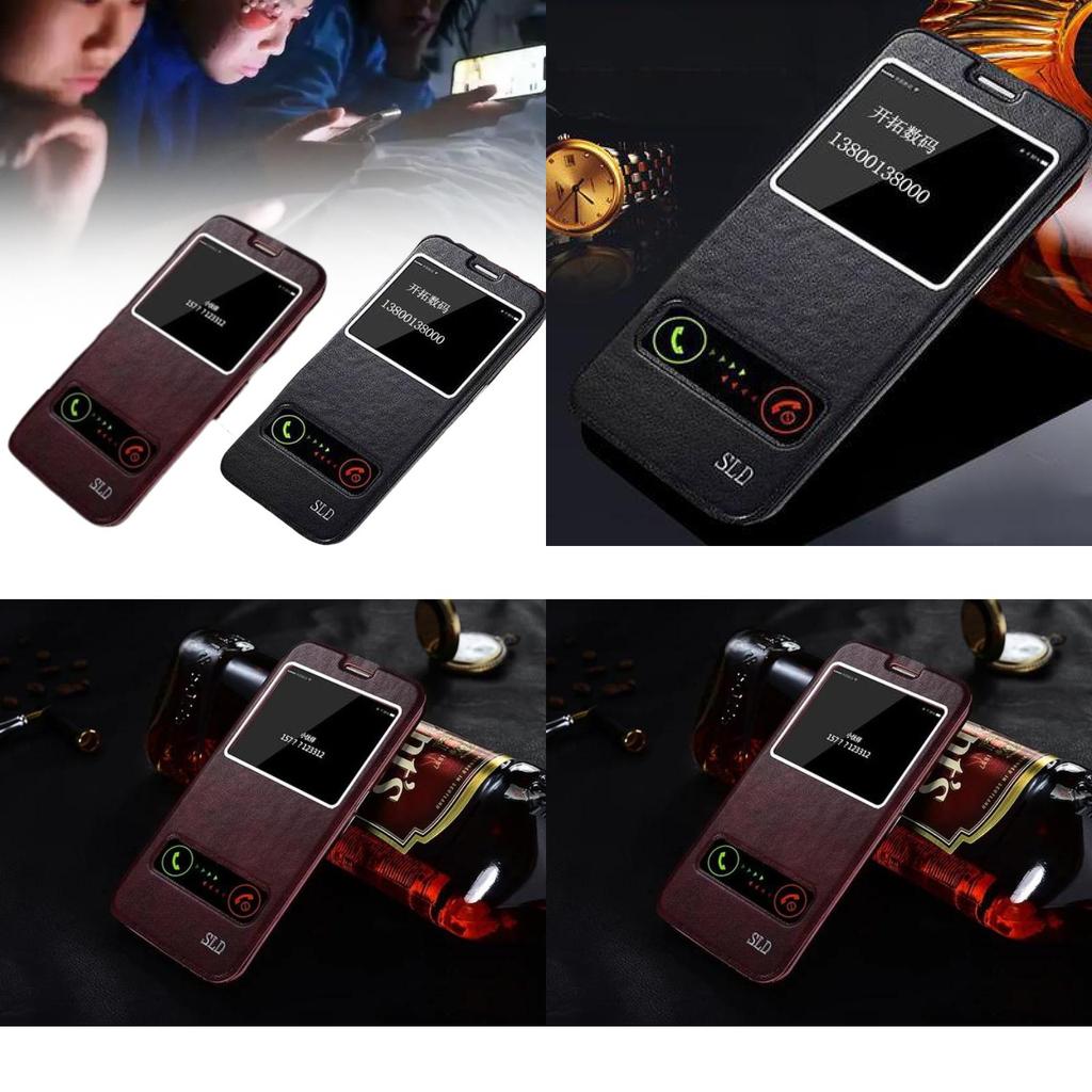 Für Samsung S6 S7 S7edge S6edge Premium Leder Handyhülle mit strapazierfähigem Doppel-Fenster-Klappdeckel für Büro und Pendeln