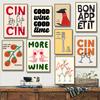 Cin Cin Wine Toast Minimalist Bon Appetit Text Poster Tomato Lemon Illustration Canvas Painting Print Wall Kitchen Home Decor