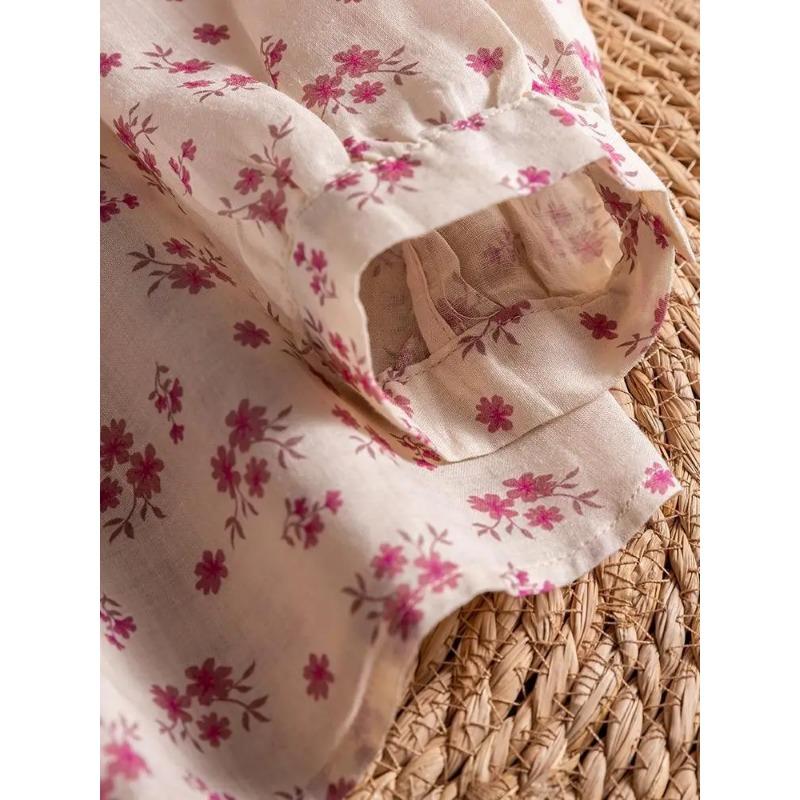 Versatile Spring Long-sleeved Cotton Sun  Shirt Floral Shirt for Women Fresh and Sweet Temperament